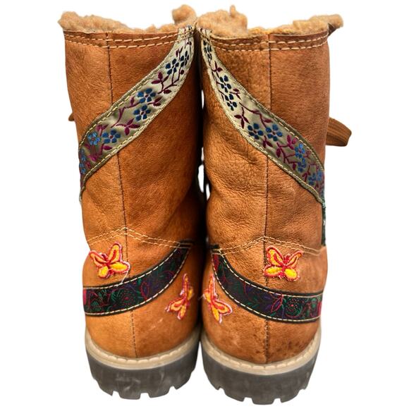 I Love Ecology Sherpa Lined Tan Brown Green Patches Combat Lace Up Boots sz 7.5 - Picture 6 of 8